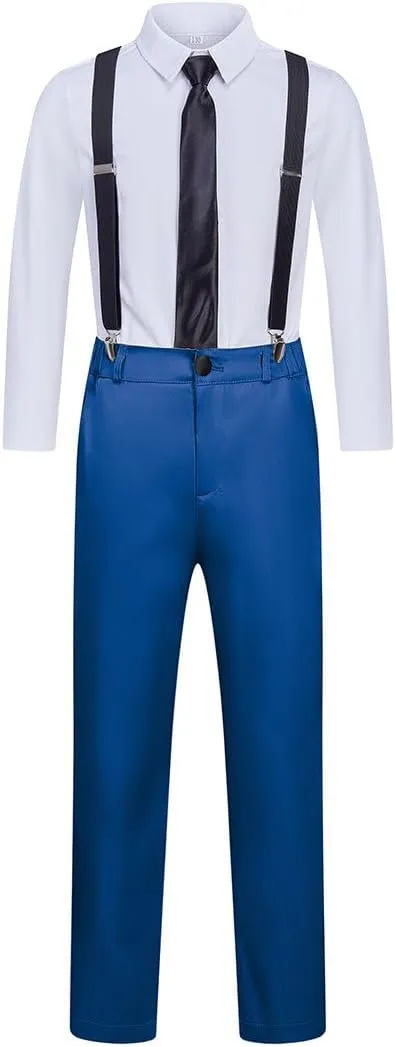 Boy Suits 7 Piece Set Slim Fit Formal Tuxedo Suit with Tuxedo Jacket Vest Pants for Kids Wedding Ring Bearer Party
