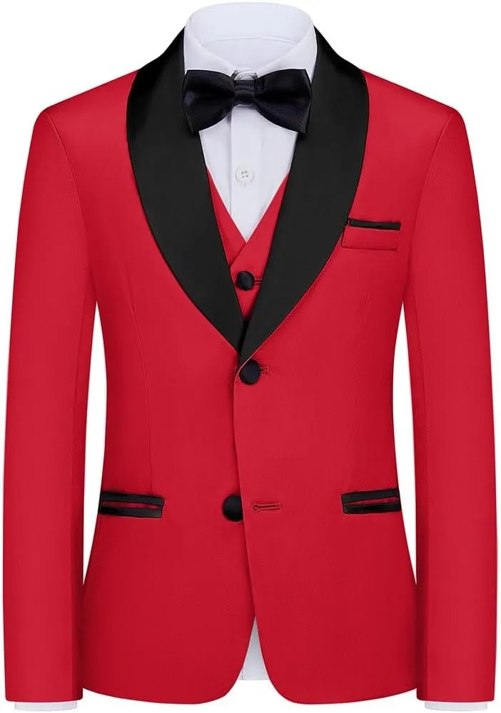 Boy Suits 7 Piece Set Slim Fit Formal Tuxedo Suit with Tuxedo Jacket Vest Pants for Kids Wedding Ring Bearer Party