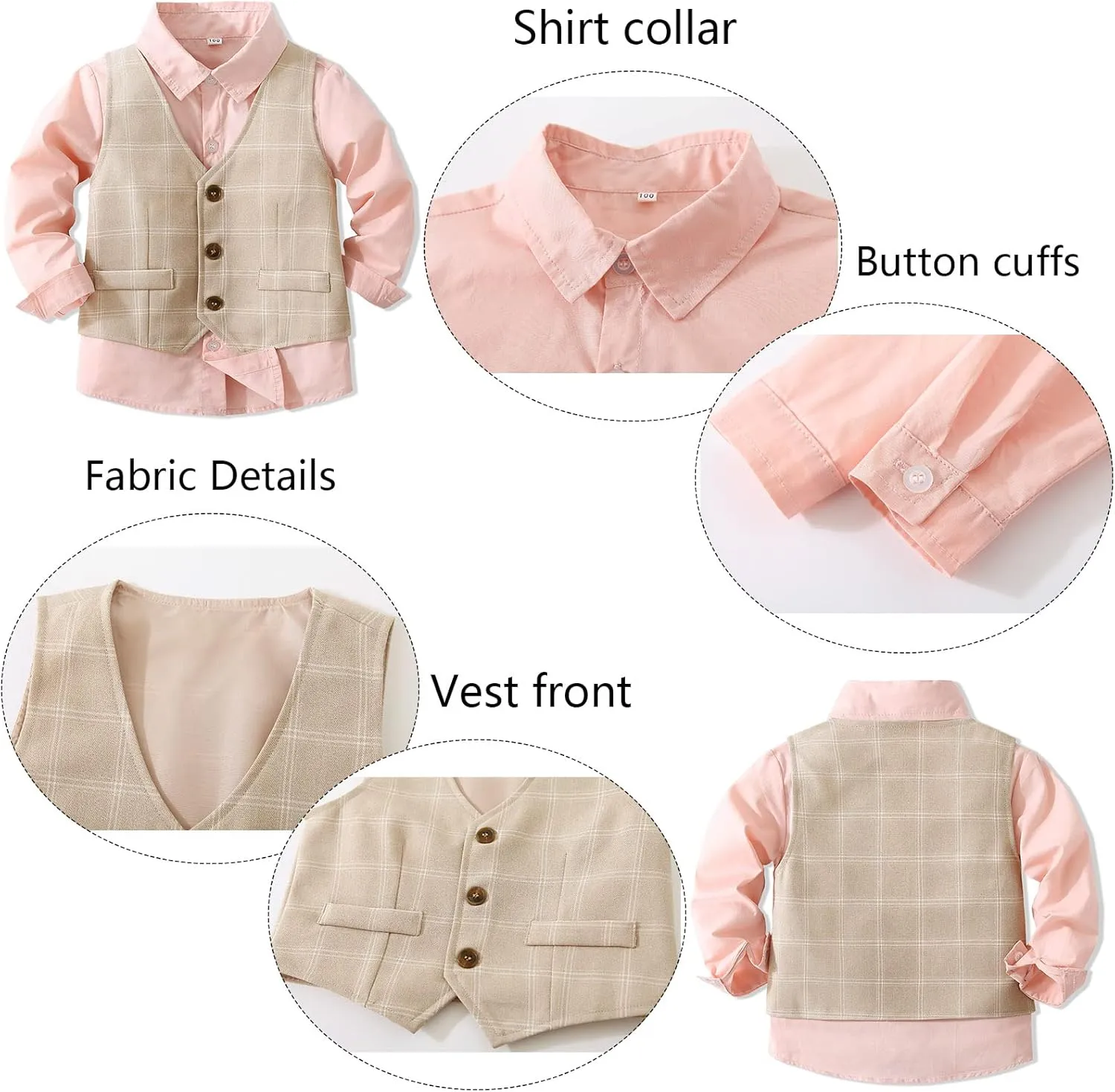 Boys 3Pcs Clothing Sets Cotton Long Sleeve Bowtie Shirts  Vest  Pants Casual Suit