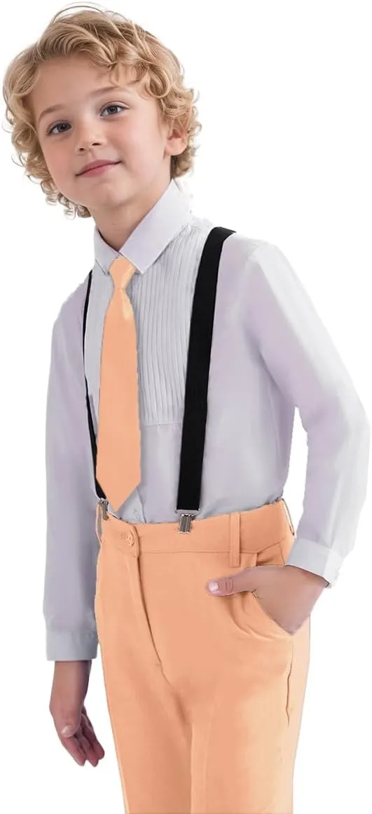 Boys 4 Pieces Suits with Suspender Kids Formal Wedding Pants Set for Teen Boys
