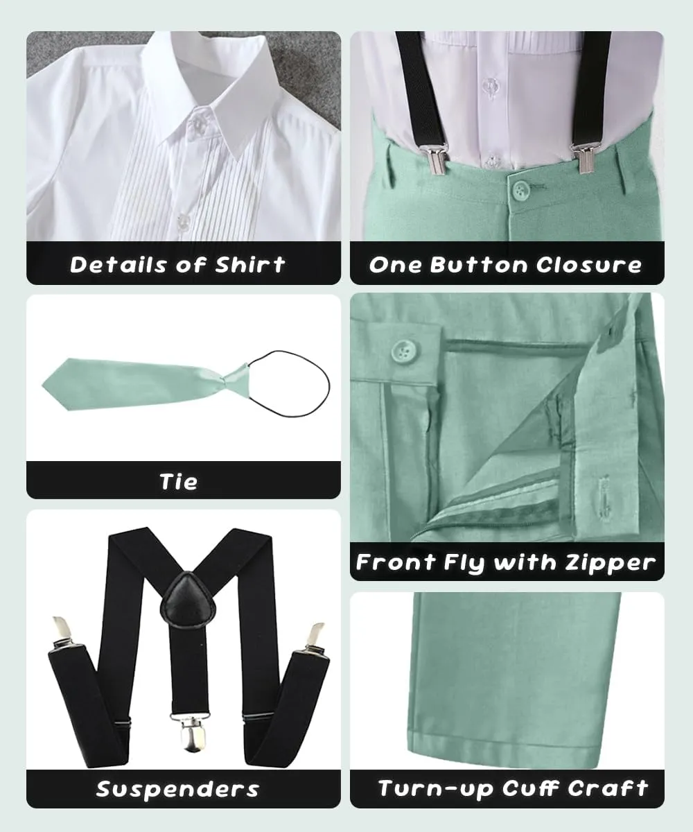 Boys 4 Pieces Suits with Suspender Kids Formal Wedding Pants Set for Teen Boys