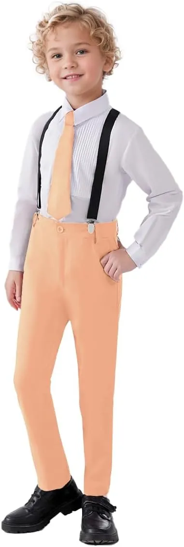 Boys 4 Pieces Suits with Suspender Kids Formal Wedding Pants Set for Teen Boys