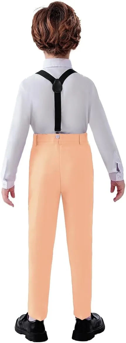 Boys 4 Pieces Suits with Suspender Kids Formal Wedding Pants Set for Teen Boys