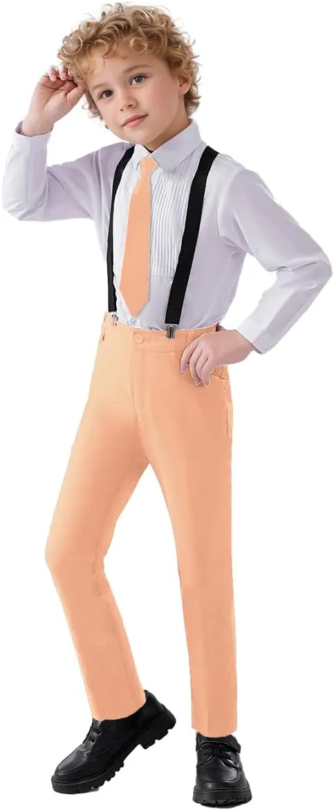 Boys 4 Pieces Suits with Suspender Kids Formal Wedding Pants Set for Teen Boys