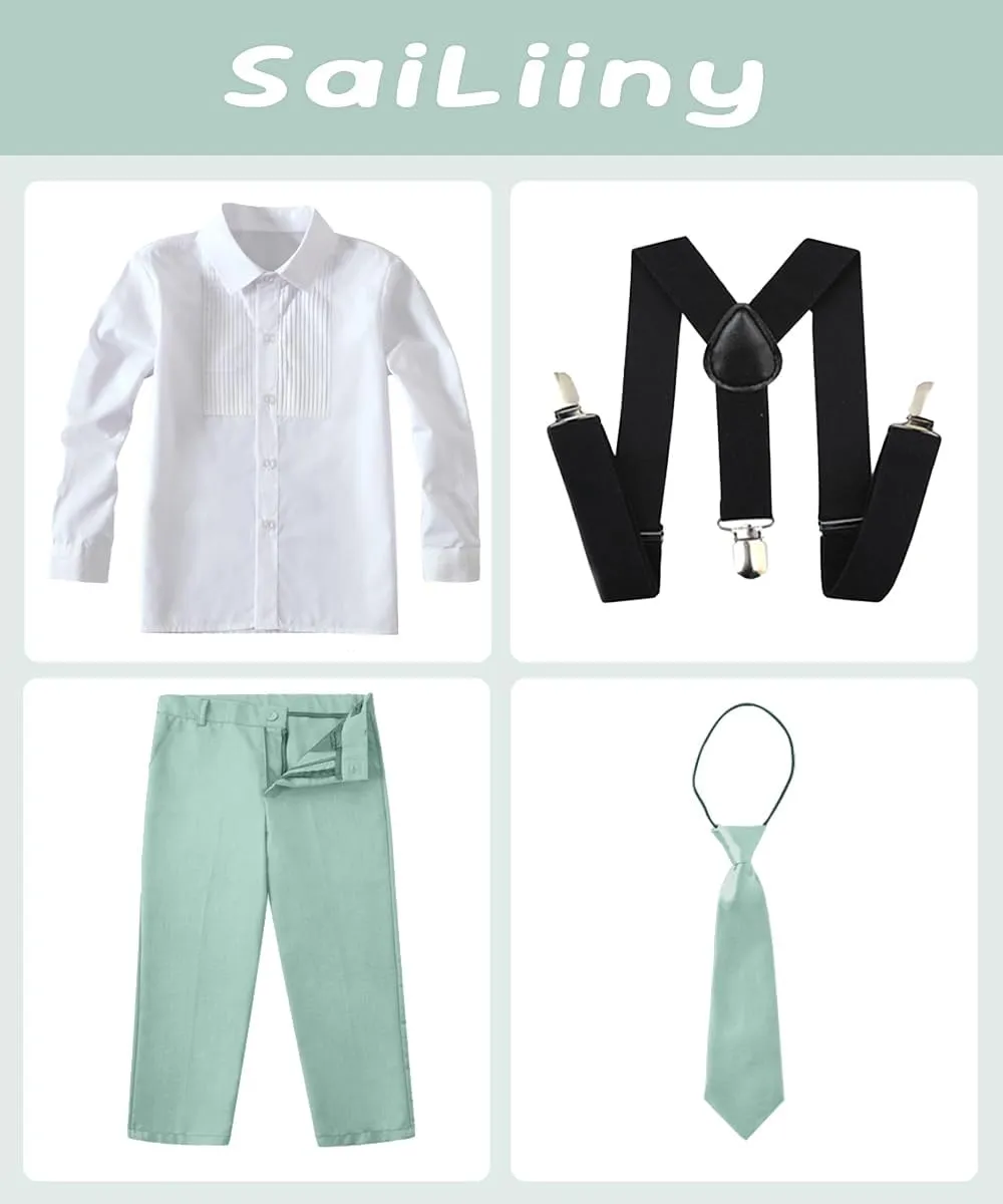 Boys 4 Pieces Suits with Suspender Kids Formal Wedding Pants Set for Teen Boys