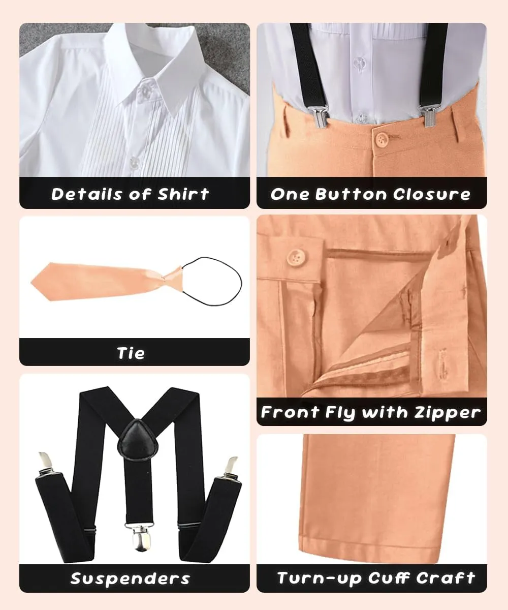 Boys 4 Pieces Suits with Suspender Kids Formal Wedding Pants Set for Teen Boys