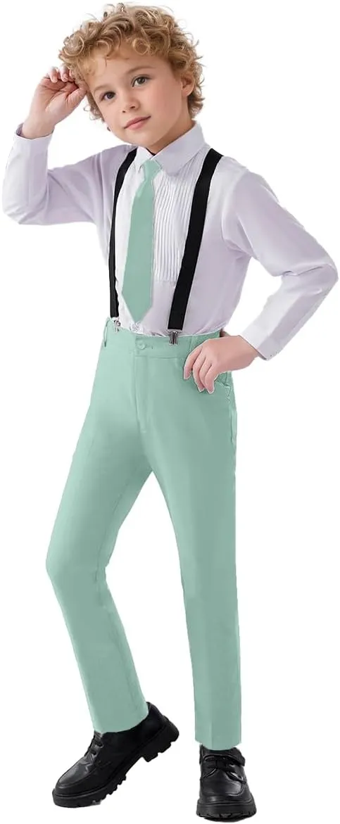 Boys 4 Pieces Suits with Suspender Kids Formal Wedding Pants Set for Teen Boys