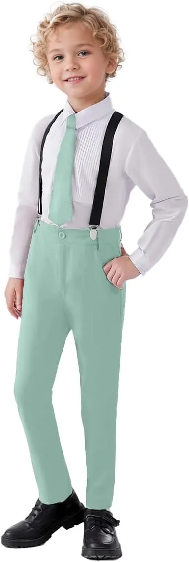 Boys 4 Pieces Suits with Suspender Kids Formal Wedding Pants Set for Teen Boys