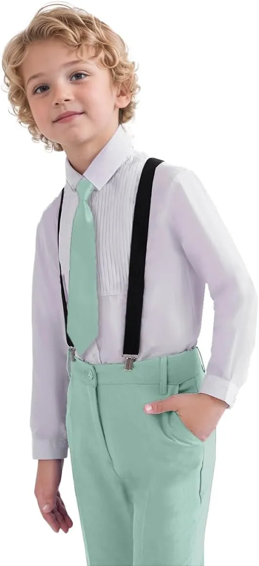 Boys 4 Pieces Suits with Suspender Kids Formal Wedding Pants Set for Teen Boys
