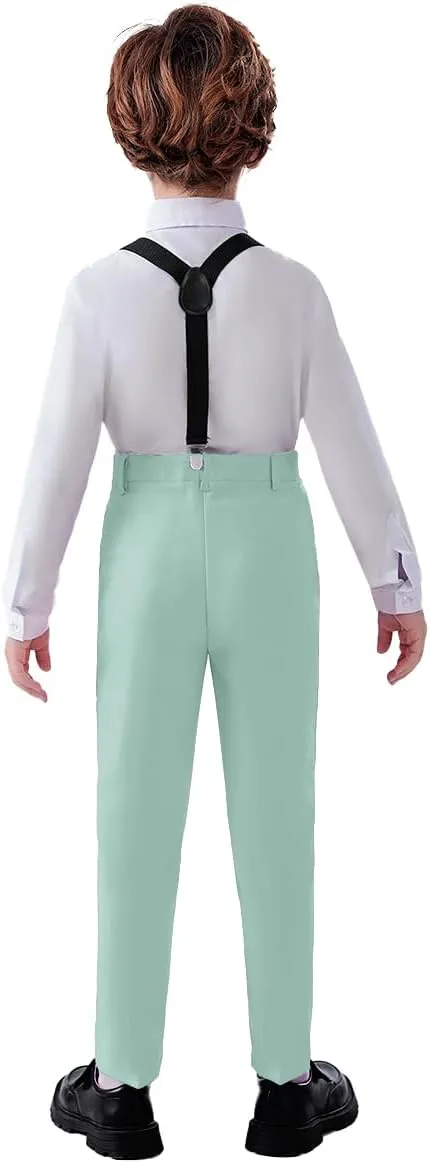 Boys 4 Pieces Suits with Suspender Kids Formal Wedding Pants Set for Teen Boys