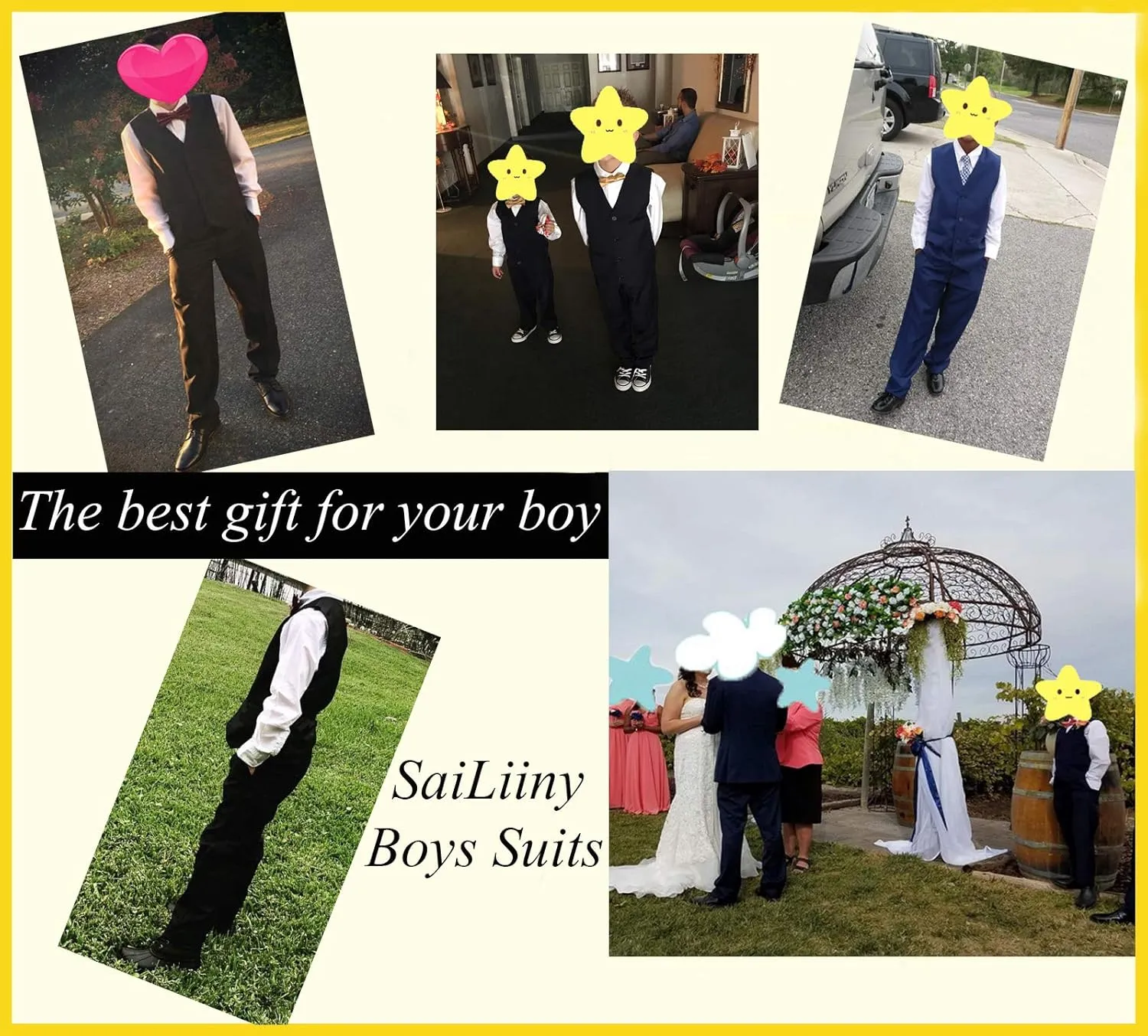 Boys 4 Pieces Suits with Suspender Kids Formal Wedding Pants Set for Teen Boys
