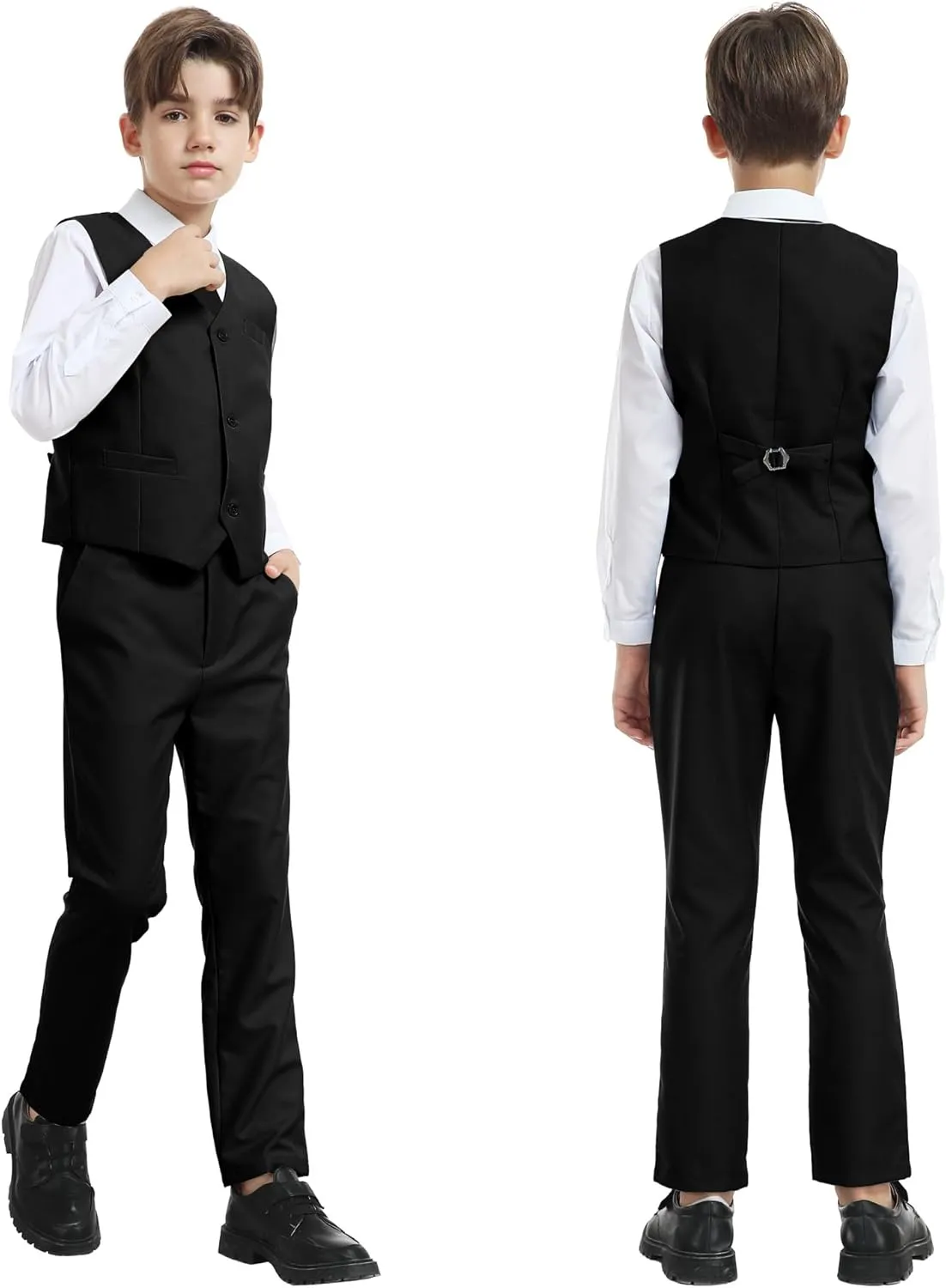 Boy's Formal Suit 7 Piece Slim Fit Tuxedo for Kids Teen Boys Jacket Vest and Pants Set for Wedding with Bow Tie Suspenders