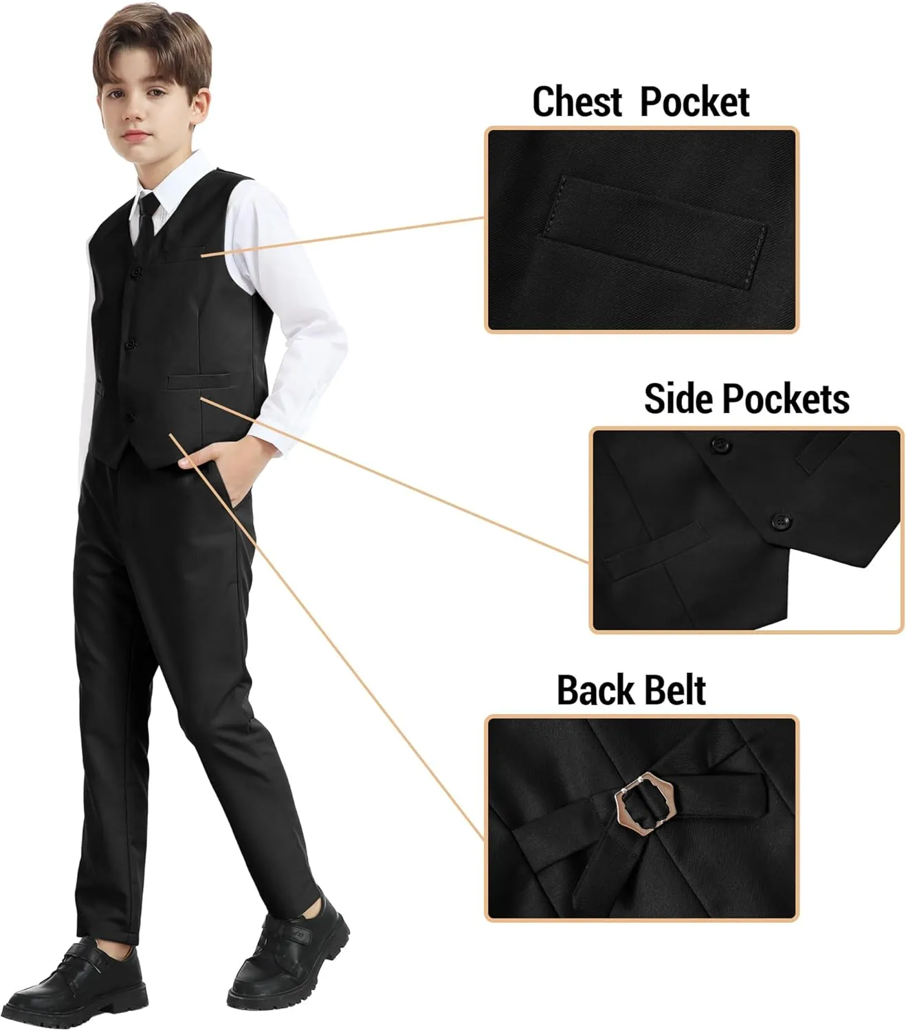 Boy's Formal Suit 7 Piece Slim Fit Tuxedo for Kids Teen Boys Jacket Vest and Pants Set for Wedding with Bow Tie Suspenders