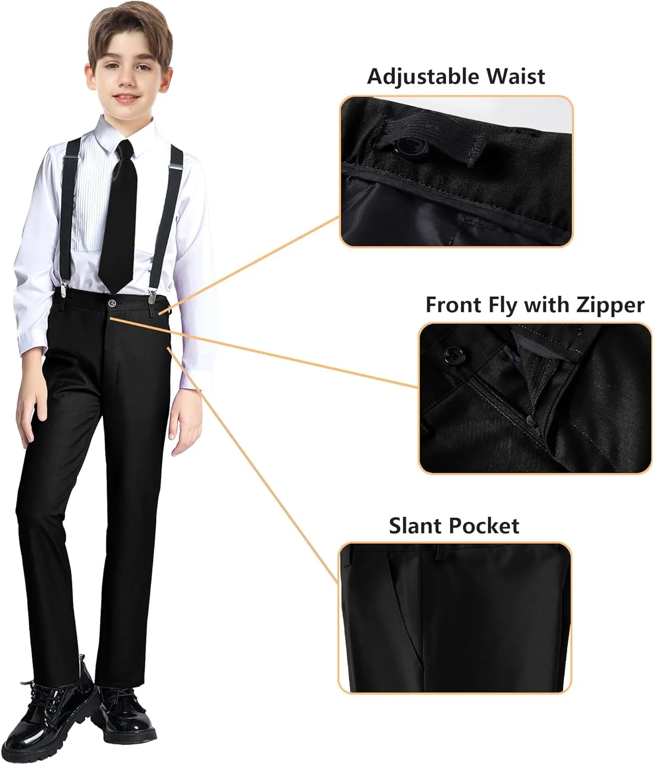 Boy's Formal Suit 7 Piece Slim Fit Tuxedo for Kids Teen Boys Jacket Vest and Pants Set for Wedding with Bow Tie Suspenders