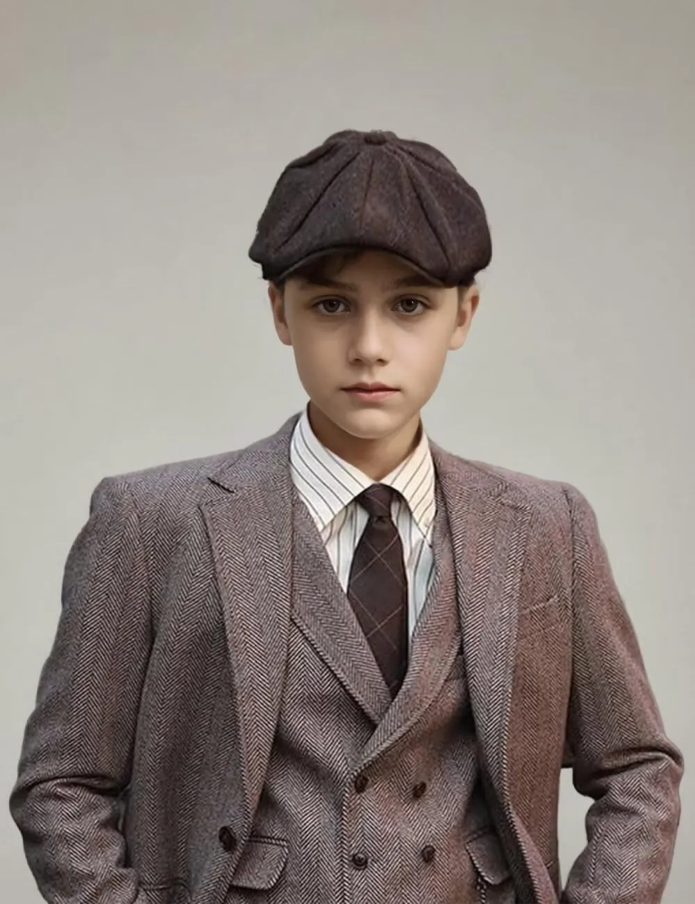 Boys Suit 3 Piece Herringbone Tweed Suits for Kids Slim Fit Formal Wedding Party Tuxedo Jacket Vest Pants Set