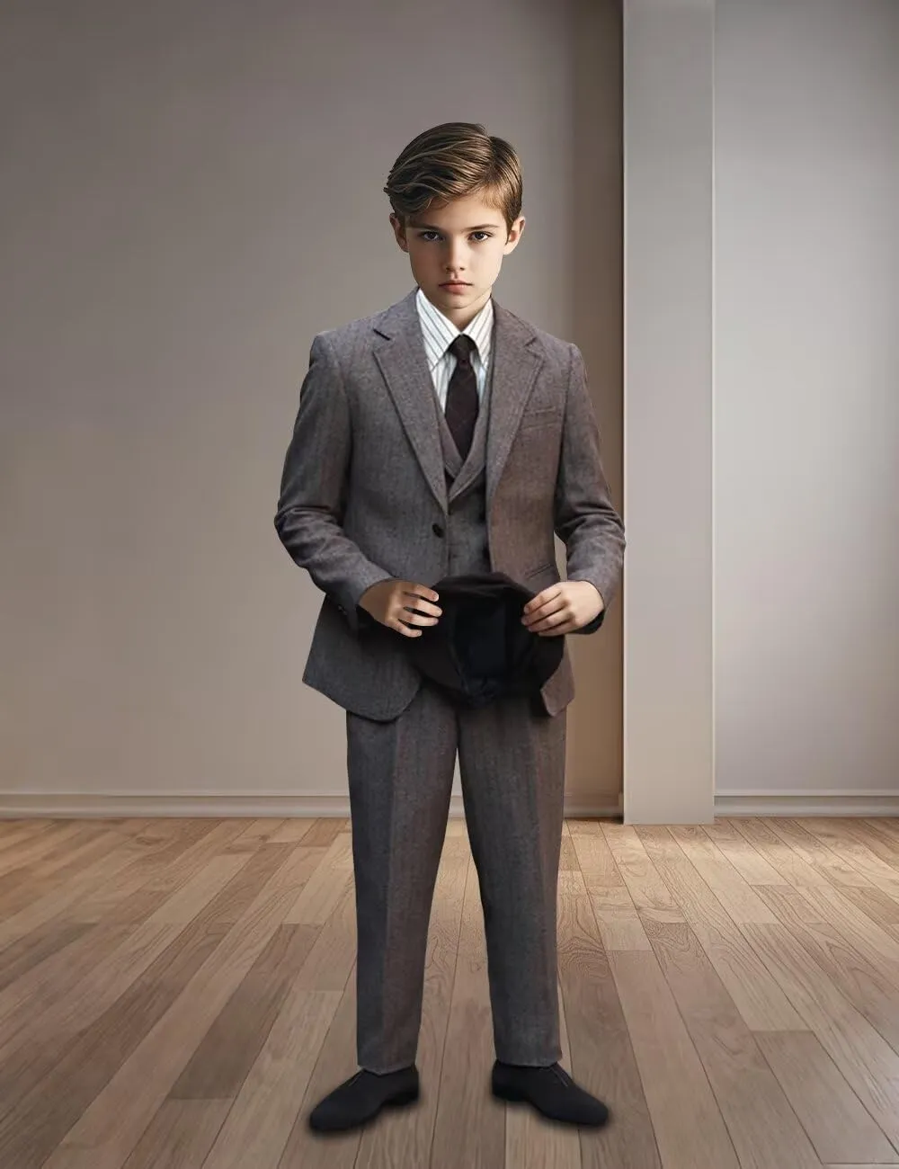 Boys Suit 3 Piece Herringbone Tweed Suits for Kids Slim Fit Formal Wedding Party Tuxedo Jacket Vest Pants Set