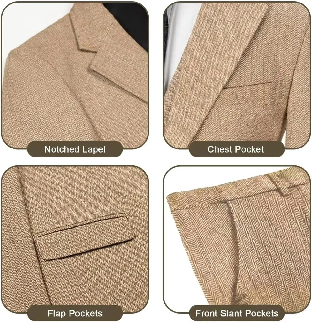 Boys Suit 3 Piece Herringbone Tweed Suits for Kids Slim Fit Formal Wedding Party Tuxedo Jacket Vest Pants Set