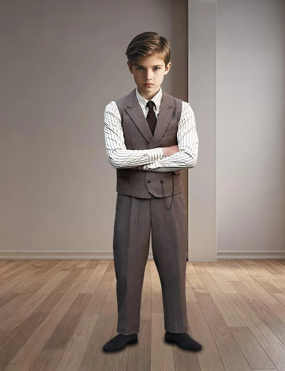 Boys Suit 3 Piece Herringbone Tweed Suits for Kids Slim Fit Formal Wedding Party Tuxedo Jacket Vest Pants Set