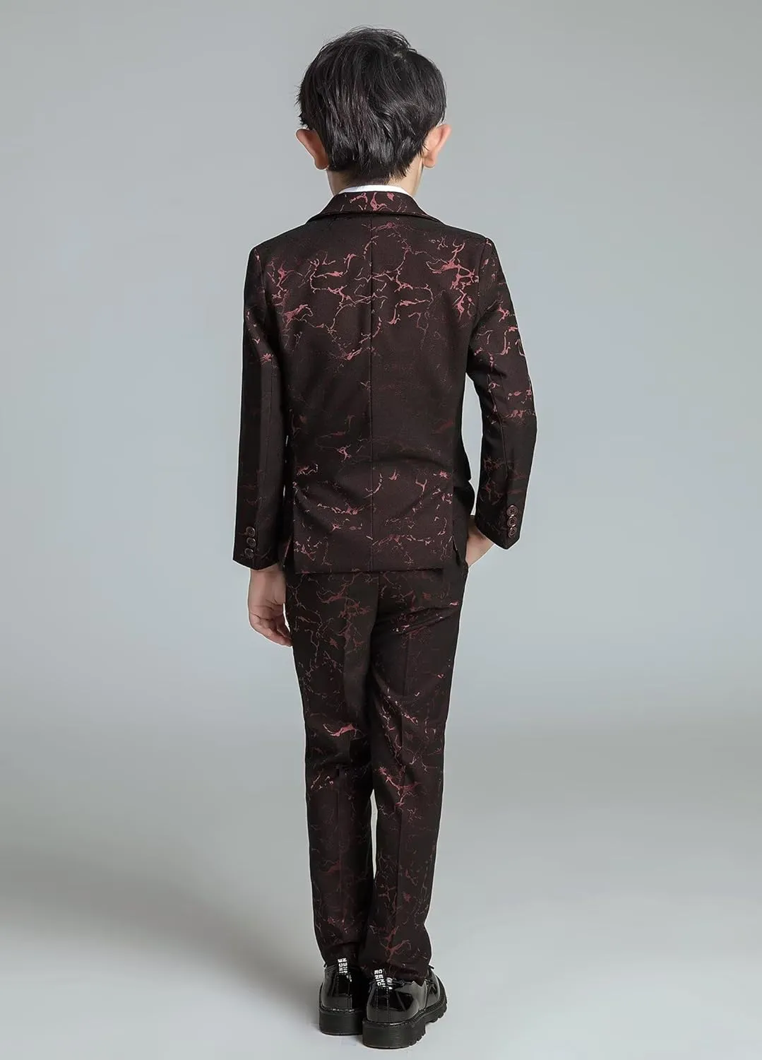 Boys Suit Floral Pattern 4 Piece Formal Suits for Boys Wedding Outfit Jacquard Suit Blazer Vest Pants Set with Bow Tie