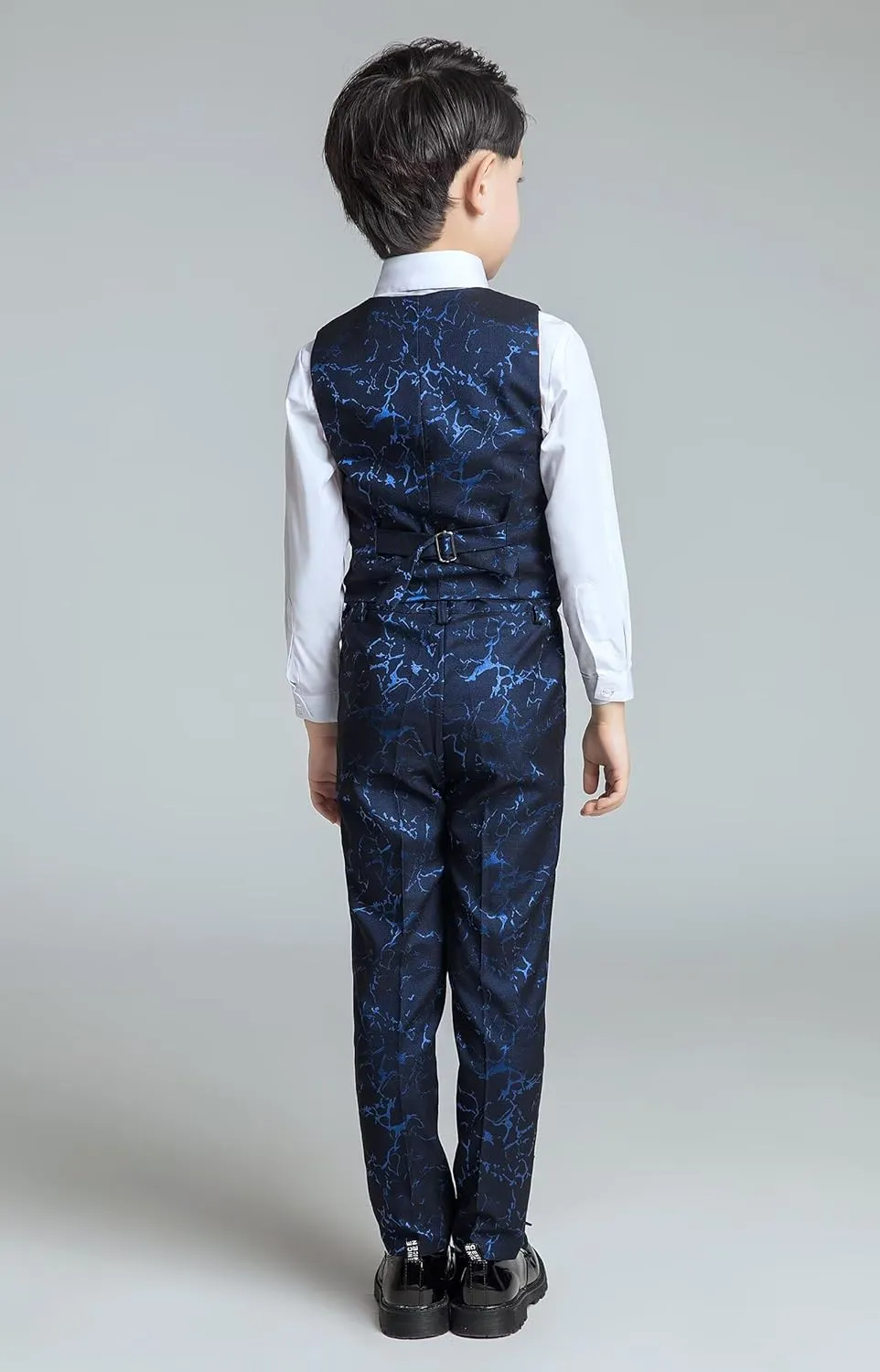 Boys Suit Floral Pattern 4 Piece Formal Suits for Boys Wedding Outfit Jacquard Suit Blazer Vest Pants Set with Bow Tie