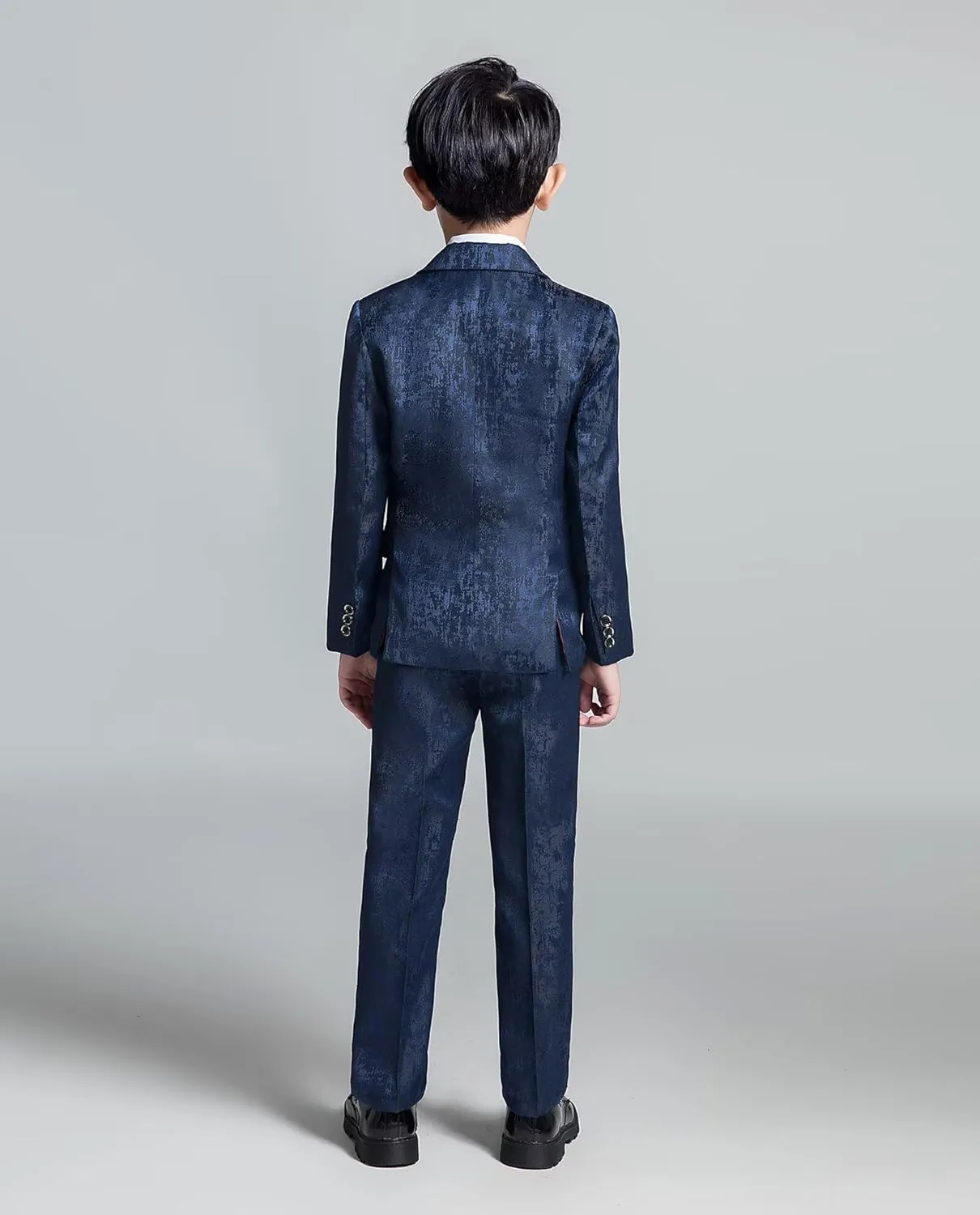 Boys Suit Floral Pattern 4 Piece Formal Suits for Boys Wedding Outfit Jacquard Suit Blazer Vest Pants Set with Bow Tie