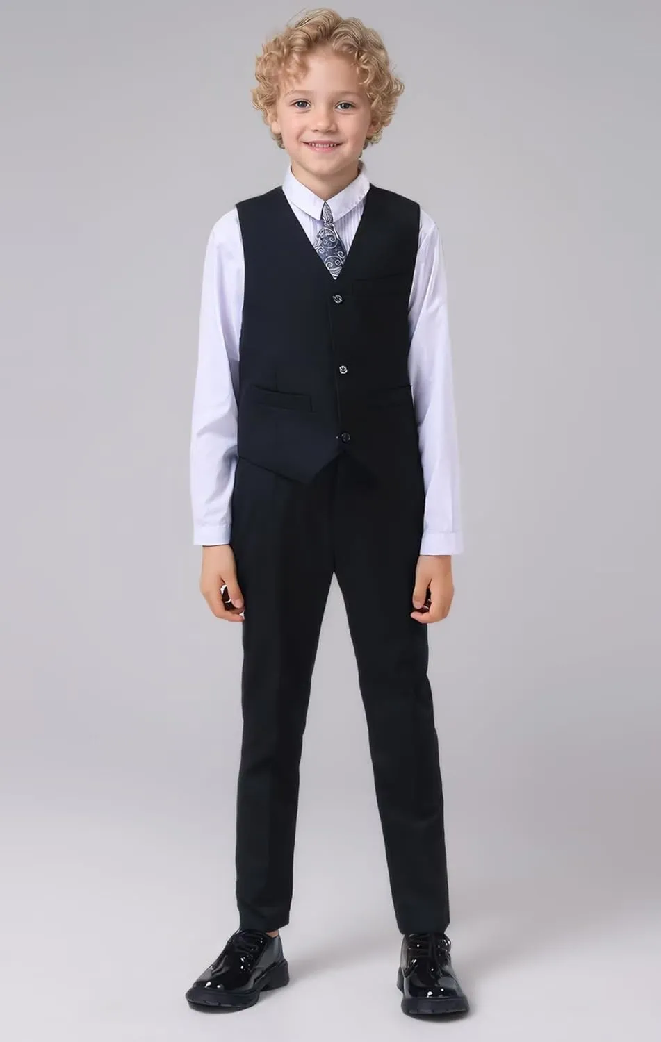 Boys Suit Formal Kids Wedding Outfit 3 Piece Slim Fit Boys Suit Vest Pants Shirt Set with Tie