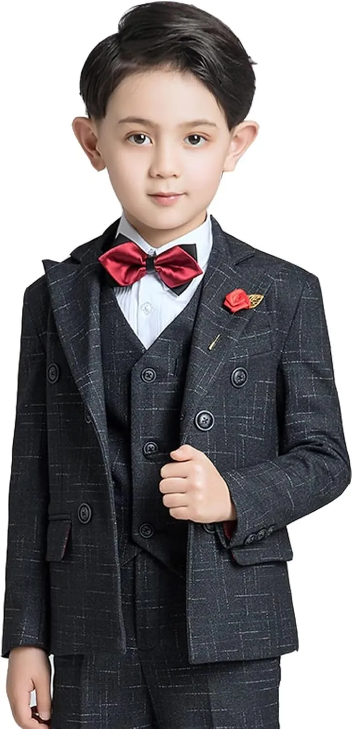 Boys Suit Plaid Stripes Suits for Boys 3 Piece Formal Wedding Outfit Slim Fit Suit Blazer Vest Pants Set