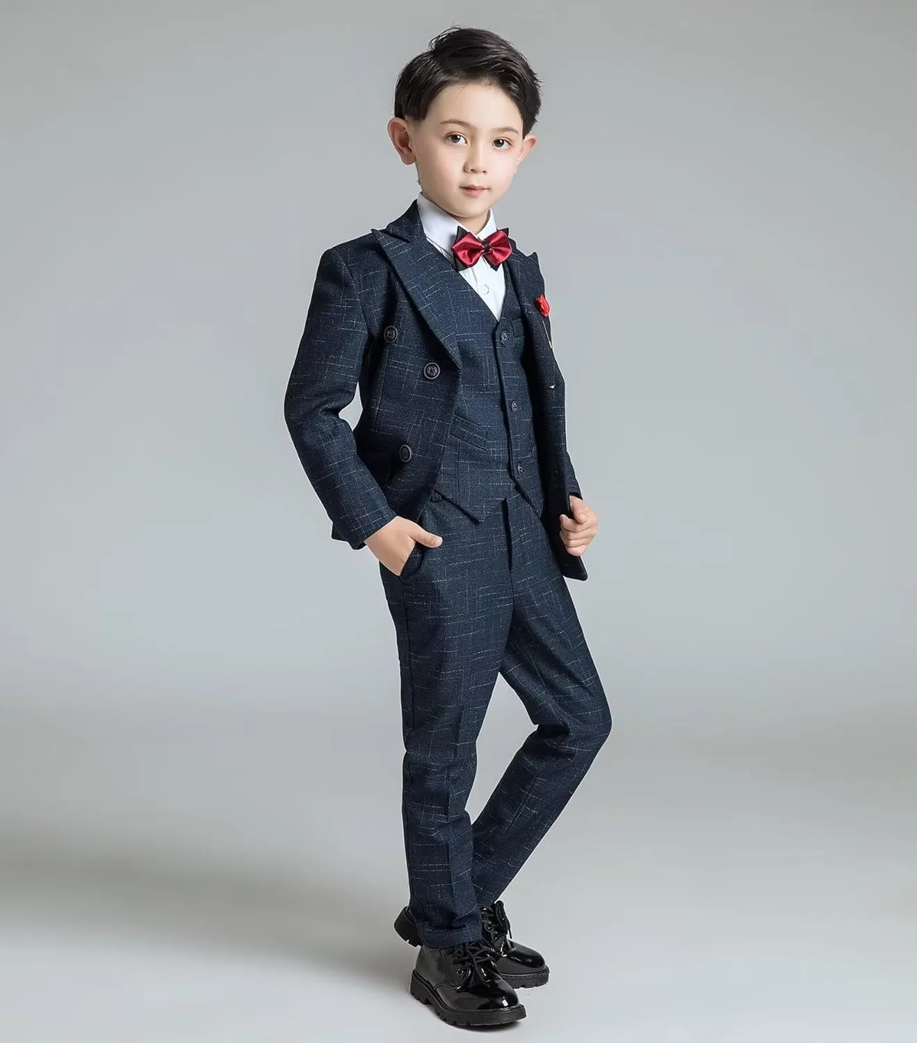 Boys Suit Plaid Stripes Suits for Boys 3 Piece Formal Wedding Outfit Slim Fit Suit Blazer Vest Pants Set