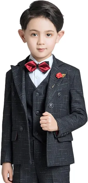 Boys Suit Plaid Stripes Suits for Boys 3 Piece Formal Wedding Outfit Slim Fit Suit Blazer Vest Pants Set