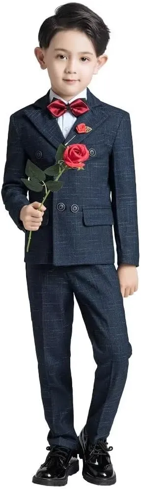 Boys Suit Plaid Stripes Suits for Boys 3 Piece Formal Wedding Outfit Slim Fit Suit Blazer Vest Pants Set
