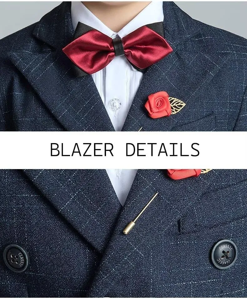 Boys Suit Plaid Stripes Suits for Boys 3 Piece Formal Wedding Outfit Slim Fit Suit Blazer Vest Pants Set