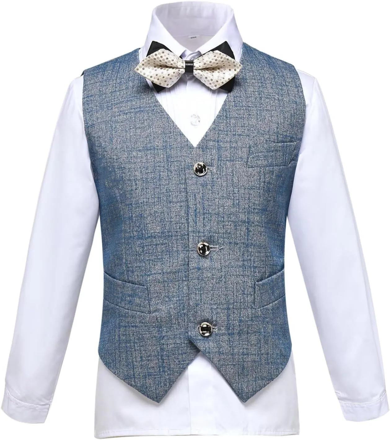 Boys Suit Plaid Stripes Suits for Boys 4 Piece Formal Wedding Outfit Slim Fit Suit Vest Pants Shirt Set with Bow Tie
