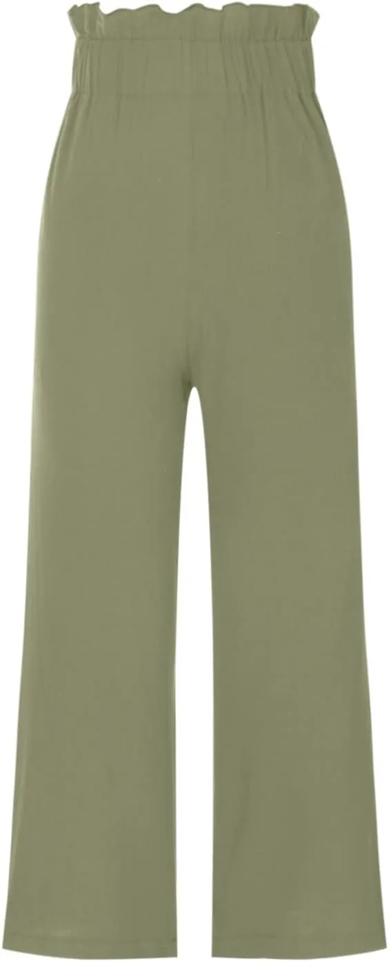 BZGTZT Linen Pants for Women Wide Leg Casual Summer Elastic High Waisted Palazzo Pant Baggy Flowy Beach Trousers with Pocket