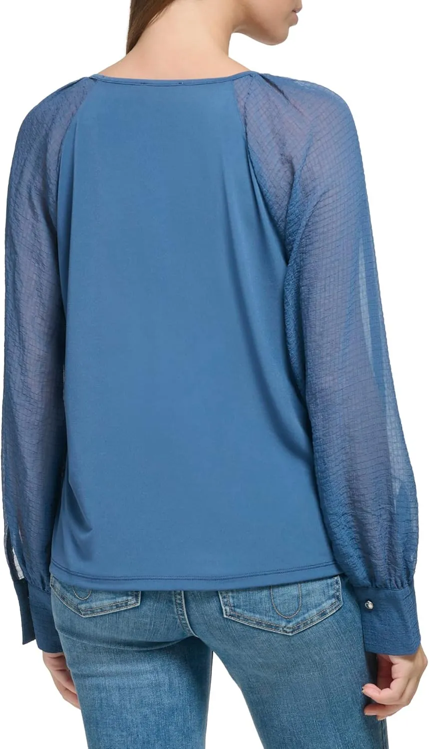 Calvin Klein Women's Everyday Matte Jersey Text Sleeve Button Cuff Blouse