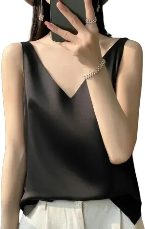 Camisole Ice Silk Camisole Women's V-Neck Tops White Satin Camis Mulberry Summer Ladies' Crop Top Women Solid Blouse Vest