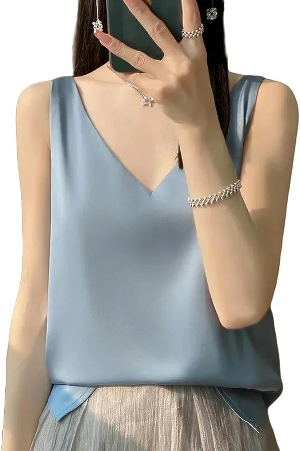 Camisole Ice Silk Camisole Women's V-Neck Tops White Satin Camis Mulberry Summer Ladies' Crop Top Women Solid Blouse Vest
