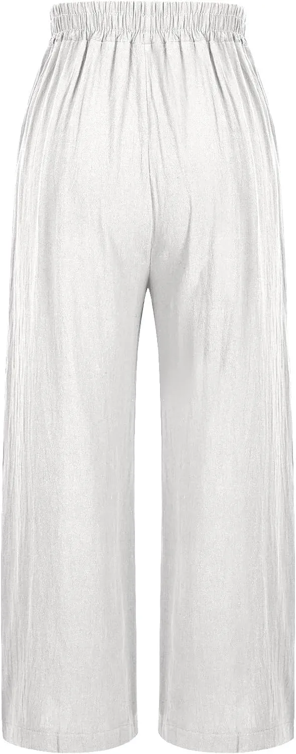 Casual Dress Pants for Women Loose High Waisted Cotton Linen Pants Summer Vacation Loose Slacks Comfy Long Trousers