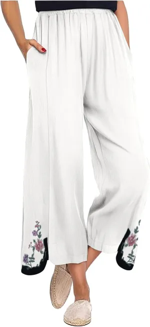Casual Dress Pants for Women Loose High Waisted Cotton Linen Pants Summer Vacation Loose Slacks Comfy Long Trousers