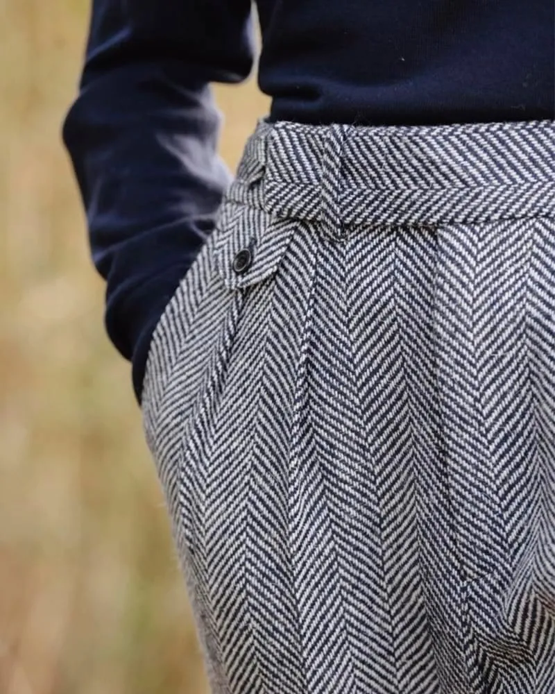 Ceehuteey Men's High Waisted Dress Pants Pleated Front Tweed Retro Wool Trousers