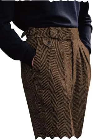 Ceehuteey Men's High Waisted Dress Pants Pleated Front Tweed Retro Wool Trousers