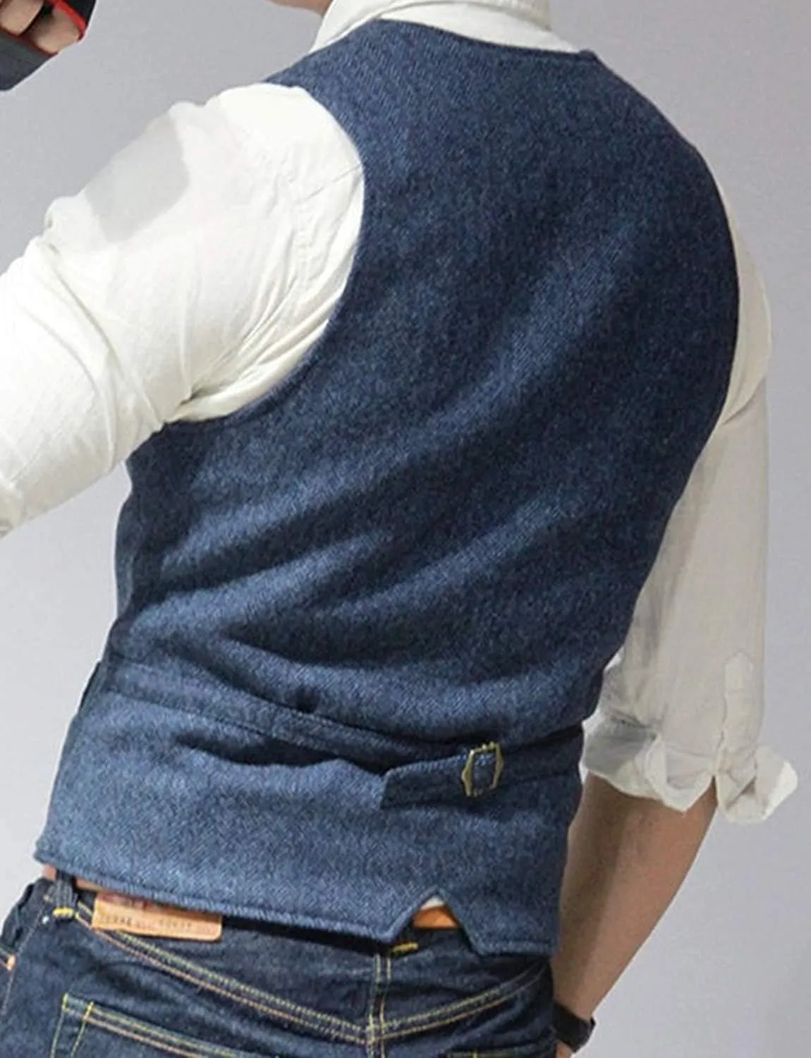 Ceehuteey Mens Suit Vest Waistcoat Tweed Retro V Neck Wool Herringbone for Prom