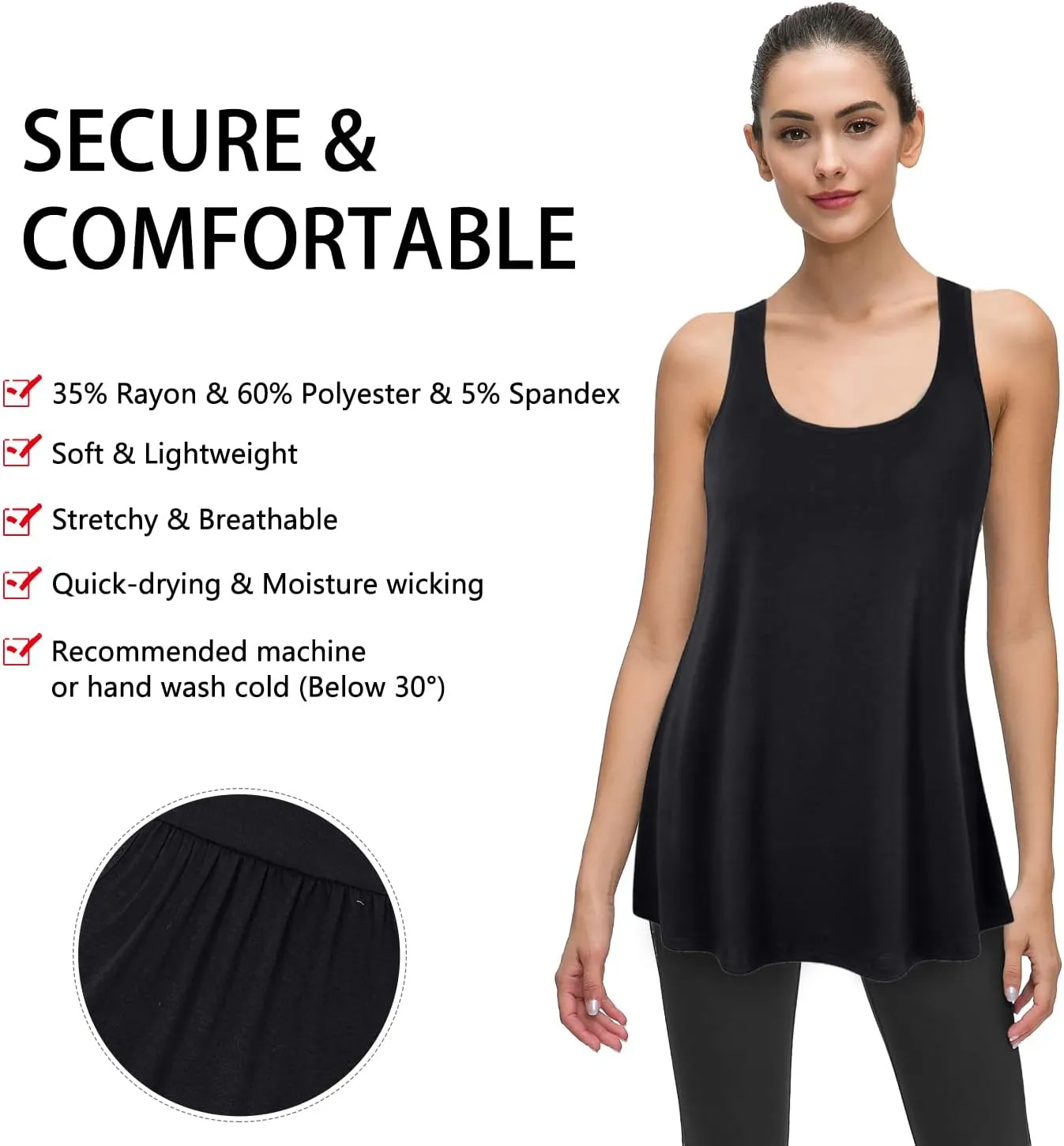 Cestyle Womens Sleeveless Scoop Neck Flowy Loose Fit Workout Shirts Racerback Long Tank Tops