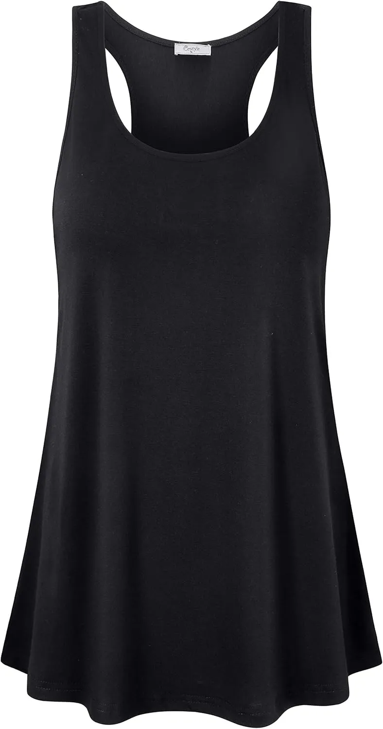 Cestyle Womens Sleeveless Scoop Neck Flowy Loose Fit Workout Shirts Racerback Long Tank Tops