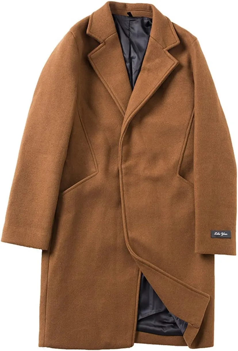 CHARTOU Men's Notched Collar 1 Button Slim Fit Midi Trench Pea Coat Jacket