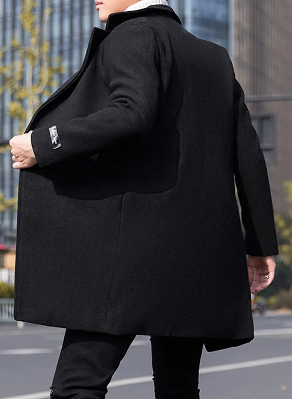 CHARTOU Men's Notched Collar 1 Button Slim Fit Midi Trench Pea Coat Jacket