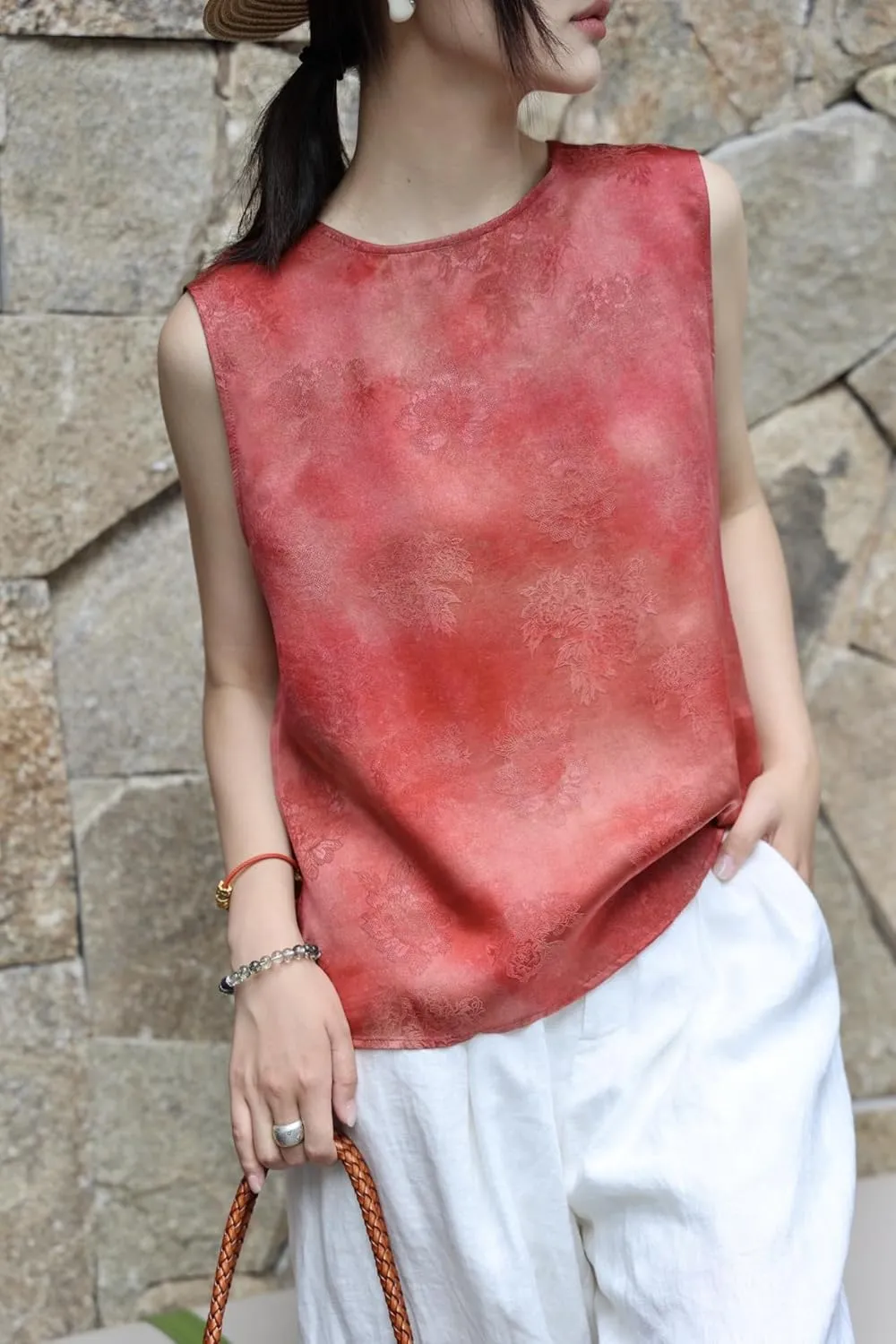 Chinese Style Sleeveless Shirt Summer Round Neck Undershirt Tops Women