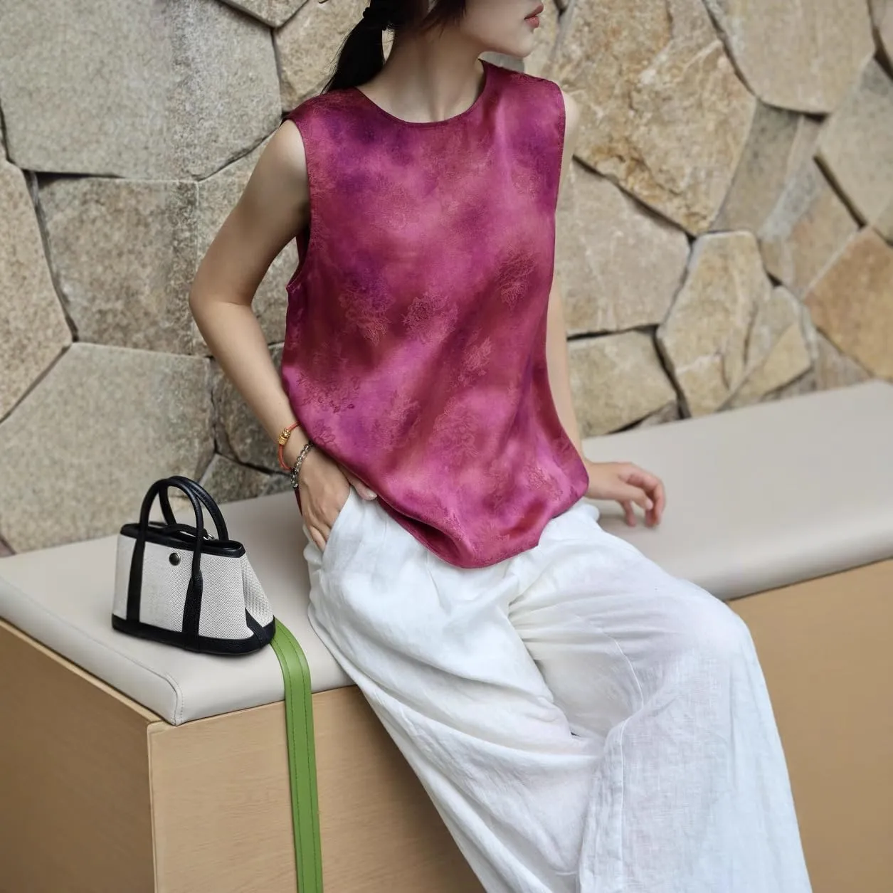 Chinese Style Sleeveless Shirt Summer Round Neck Undershirt Tops Women