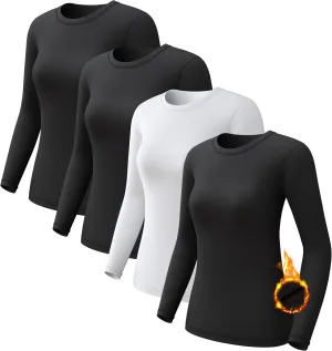 CL convallaria 1 2 4 Pcs Women's Thermal Underwear Fleece Lined Tops Long Sleeve Baselayer Shirt