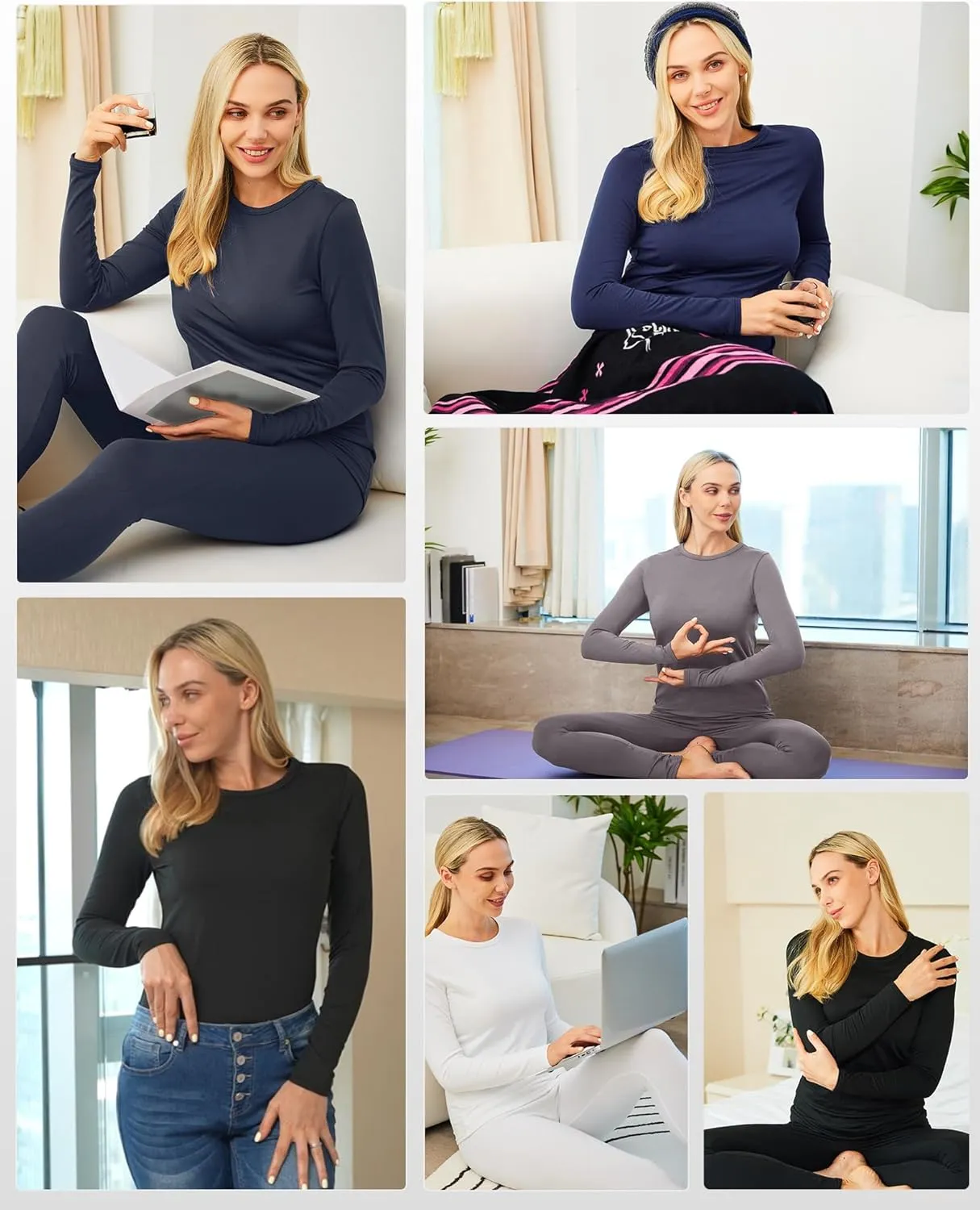 CL convallaria 1 2 4 Pcs Women's Thermal Underwear Fleece Lined Tops Long Sleeve Baselayer Shirt