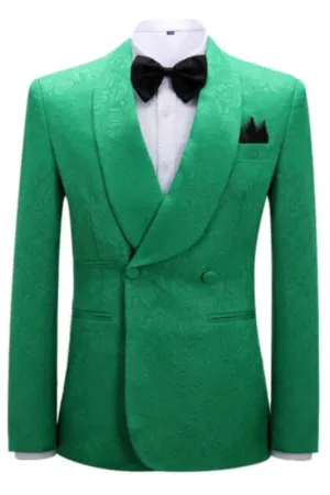 Classic Green Jacquard Double Breasted Wedding Suits Shawl Lapel Wedding Groom Prom Tuxedo